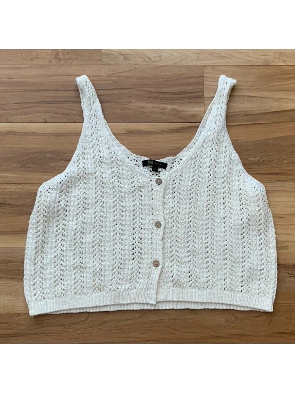 Frye Womens Large Off White Crochet Sleeveless Crop Cardigan Sweater Top NWT